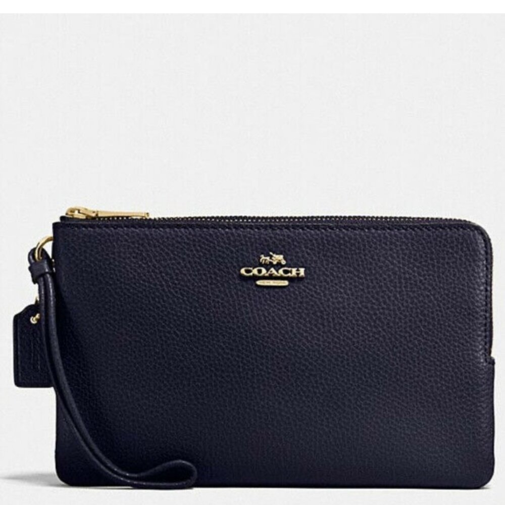Coach Women’s Double Zip Black Pebble Leather Wallet Wristlets F87587